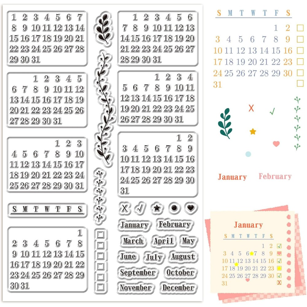 Calendário claro selos folhas  - Rubber Date Stamp avaliação e preço